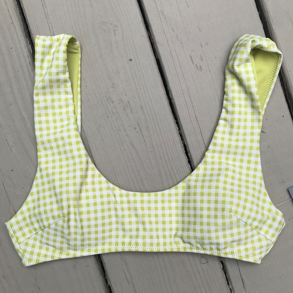 NWT Aerie Lime Green Grid Bikini Swim Top ONLY